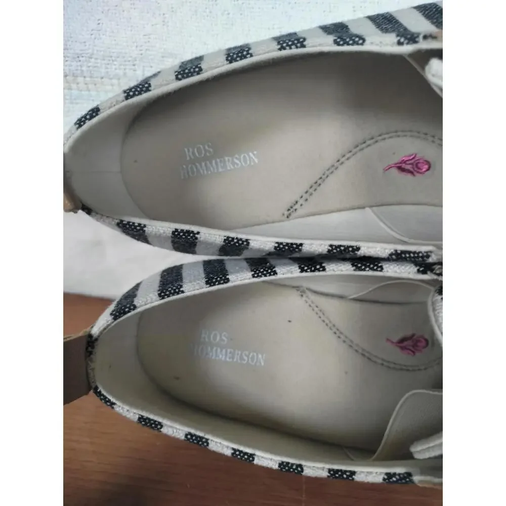 Ros Hommerson‎ Calypso Striped Nautical Slip-On Loafers Women's 9.5W Black/Cream
